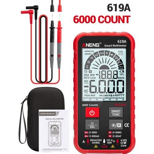 619A 6000 COUNTS LCD Smart Digital Multimeter AC/DC Voltage Current Capacitor Transistor True RMS Tester