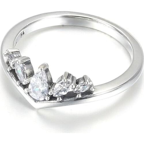 Authentic S925 Silver Sparkling Wishbone Ring For Women Wedding Party fit Lady Fine Jewelry