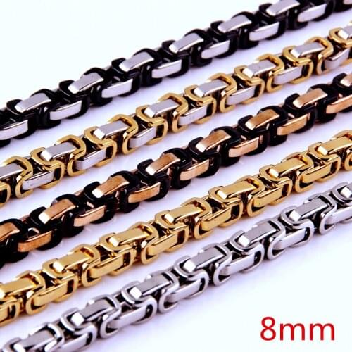 Granny Chic High Quality Byzantine Box Link Statement Men Gold 8MM Stainless Steel Choker Necklace Chain