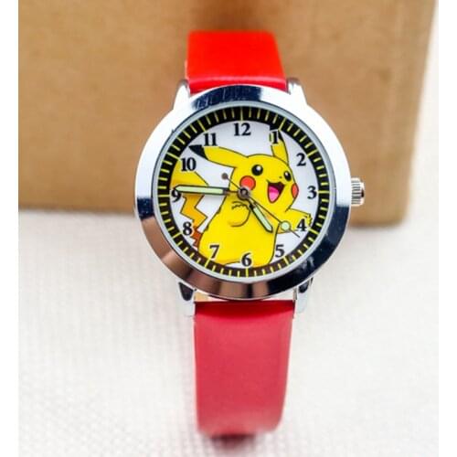 Pokemon Pikachu childrens cartoon watch male and female student belt anime character luminous quartz watch birthday gifts