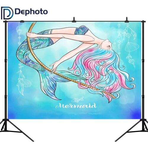 DePhoto Little Mermaid backdrop undersea birthday party baby shower custom background fund camera photographic professional