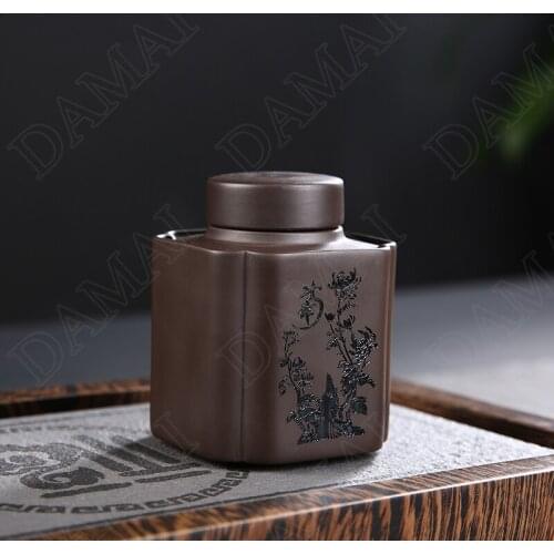 European Purple Clay Storage Jar Relief Portable Coffee Table Moisture-proof Tea Caddy Kitchen Cereal Dispenser Home Decoration