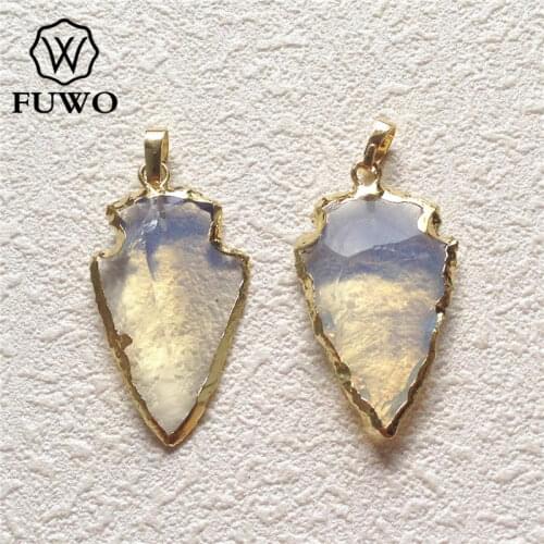 FUWO Nature Crystal Opal Arrowhead Pendant With 24K Gold Color Plated Edge Fashion Charm Jewelry For DIY Making PD167