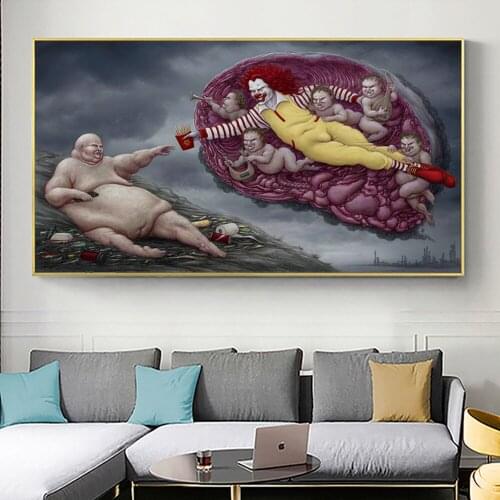 McDonalds Parody Creation Of Adam Posters And Prints Canvas Art Painting On Wall Art Funny Picture For Restaurant Snack Bar
