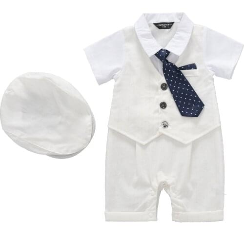 Baby Boy Clothes Vest + Romper + Hat Formal Outfits Bow Tie Children Birthday Baptism Wedding Dress New Born 0-18M Party Suits