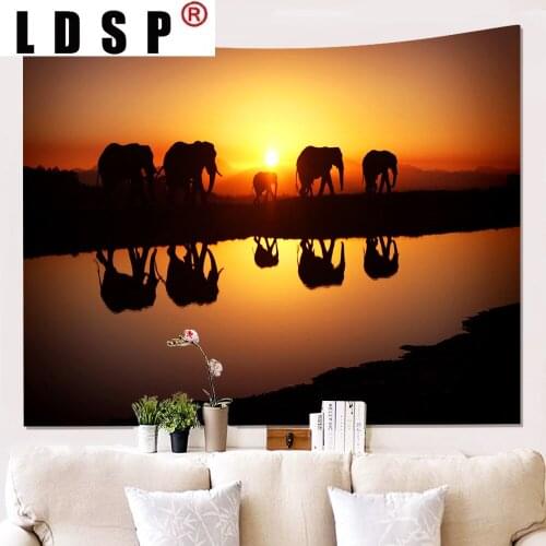 LDSP Elephant Natural Landscape Tapestry Hanging Wall Art Background Cloth Beach Mat Blanket Art Bedroom Living Home Decor