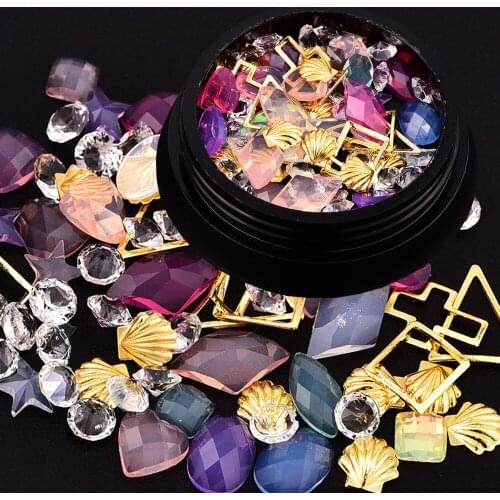 Metal Rhinestones for Nail Art Glitter Decorations Design Non Hotfix Glass Stones Diamond AB Color Different Size Shape Jewelry