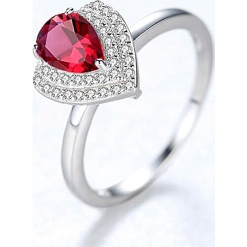 Trendy 100% 925 Sterling Silver Created Ruby Emerald Sapphire Heart High Carbon Diamond Party Rings For Women Party Fine Jewelry