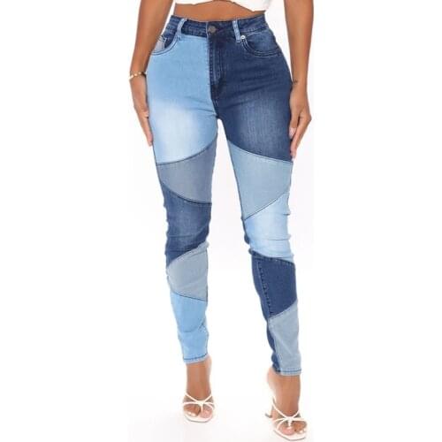Skinny Denim Trousers Womens Autumn And Winter 2021 High Waist Stitching Casual Pencil Pants High Street Fashion Black Jeans
