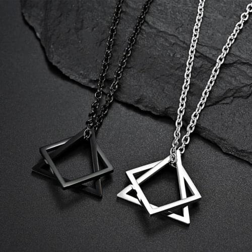 Geometric SquareTriangle Pendant Necklace for Men Women Stainless Steel Interlocking Chain Choker Male Jewelry Accessories 2021