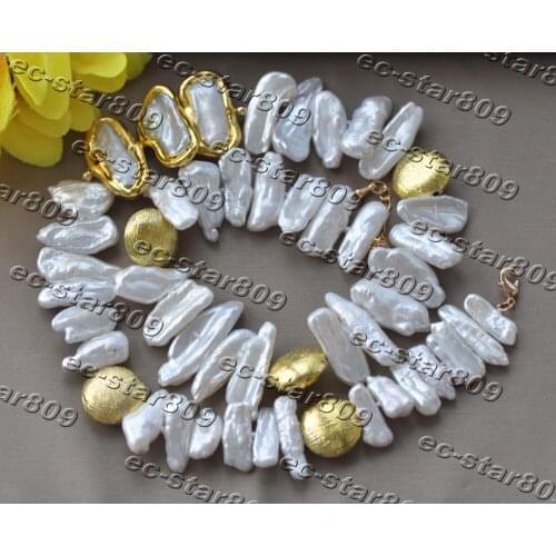 Z11236 20" 25mm White Dens Biwa Pearl Gold-Plating Coin Necklace Woman Fashion Jewelry