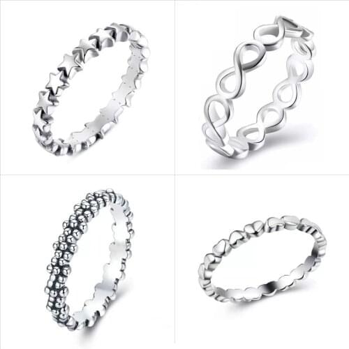 Simple Silver Color "8" Combination Rings for Women Star Heart Round Engagement Party Fashion Jewelry Whole Sale Size 6-10