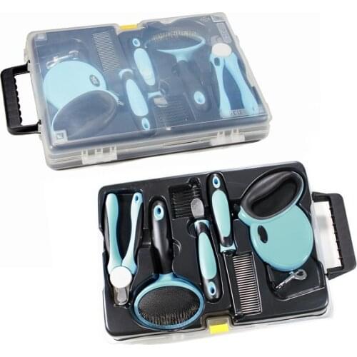 Wire Dog Brush/Slicker Brush, Deshedding Tool 5 in 1 Professional Pet Grooming Kit Box Cats Dogs Nail Clippers & File