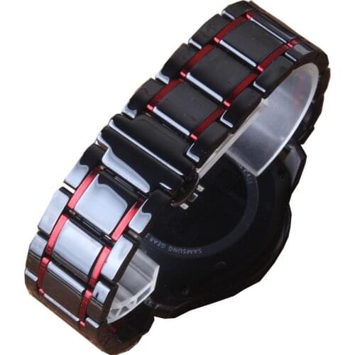 Ceramic Watchbands Bracelets Strap Black with Red Fashion Accessories Quick Release pins Spring bar for Smart Watches 20mm 22mm