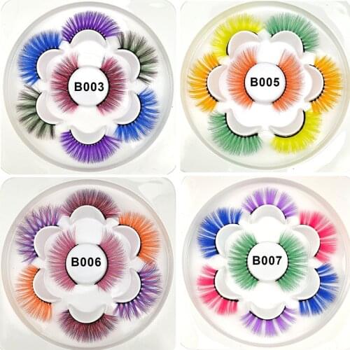 Flower Colored False Eyelashes Vegan Cilia Natual Long Fluffy Dense Colorful Eye Lashes 4 pairs in Bulk Makeup Beauty