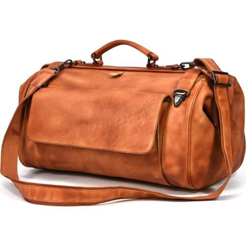 POOLOOS Real Luxury Fashion Handbags Men Male Leather Duffle Bags For Business Flights 45cm travel bag genuine leather designer