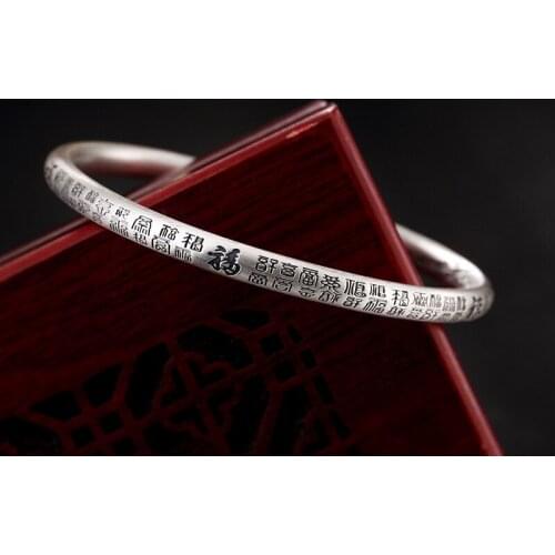 S999 Fine Silver Buford Longfeng Silver Restoring Ancient Ways Ms Character Speak Thai Silver Bracelet Wholesale Agents