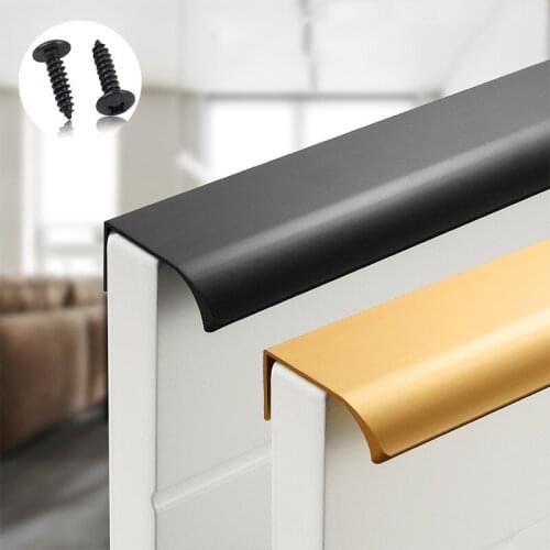 Gold Black Hidden Cabinet Pulls Aluminum Alloy Kitchen Cupboard Handles Drawer Knobs Furniture Handle Bedroom Hardware