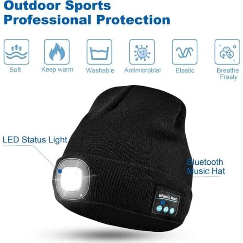 LED Beanie Hat, Bluetooth Beanie Hat,Unisex Wireless Headphone Beanie USB Rechargeable Lighted Cap with Built-in HD Stereo Speak
