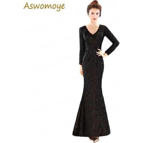 Gorgeous Mermaid Sequins Beaded Evening Dresses 2018 Haute Couture Sexy Backless V-Neck Party Dress Long Sleeve vestido de festa