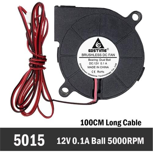 500pcs Gdstime Dual Ball 12V 5015 Blower Fan 3D Printer Parts Turbine 50mm x 50mm x 15mm DC Blower Industrial Cooling Fan