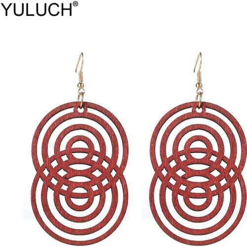 YULUCH Ethnic African Indian Hollow Red Black Wooden Dangle Earrings For Women Fashion Jewelry Exaggeration Big Pendant Earrings