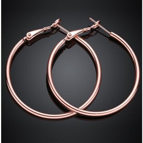 2019 Women 100% S925 Sterling Silver color Round Circle Earring 50 mm Golden Round Circle Silver color Earrings E951