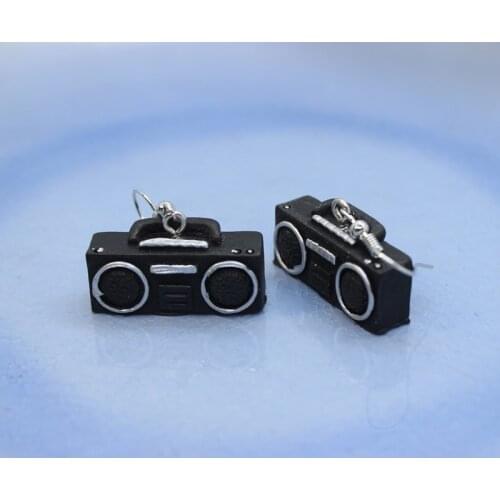 Funny Simulation Retro Home Appliance Radio Resin Earrings Womens Fashion Creative Personality Hand-made DIY Jewelry Gifts