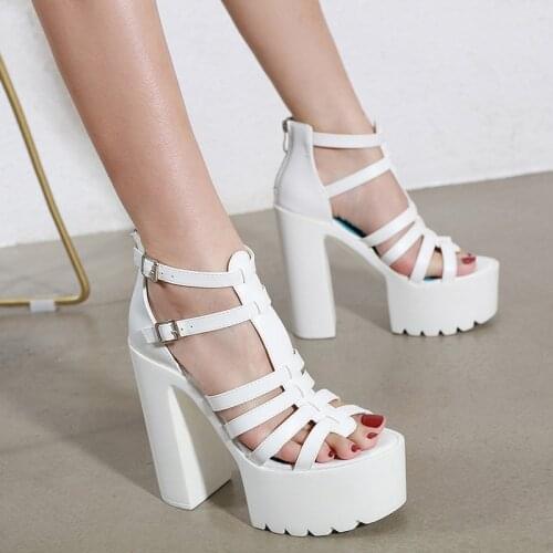 Vintage Punk shoes Rock Gothic white platform Sandals Women sandalias gladiador mujer summer heels Gladiator Sandals women LJB85