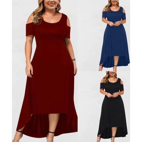 WomenS Dress Fashion Pure Color Casual Round Neck Strapless Large Size Waist Dress Short Sleeve Dress платье летнее 50