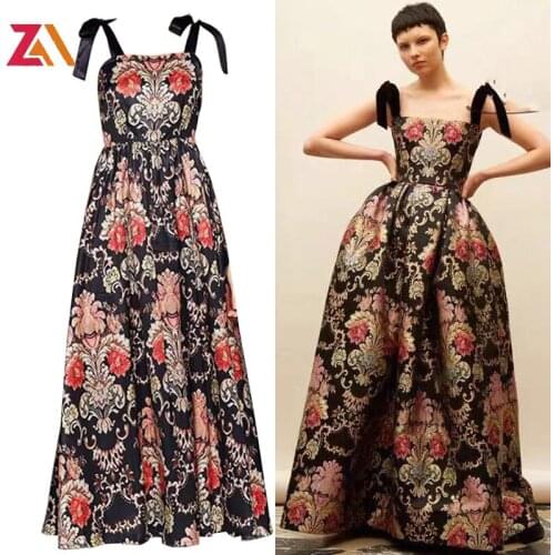 ZALady designer floral printed bow midi long strap party evening dresses summer casual chic sundress traf zevity women vestidos
