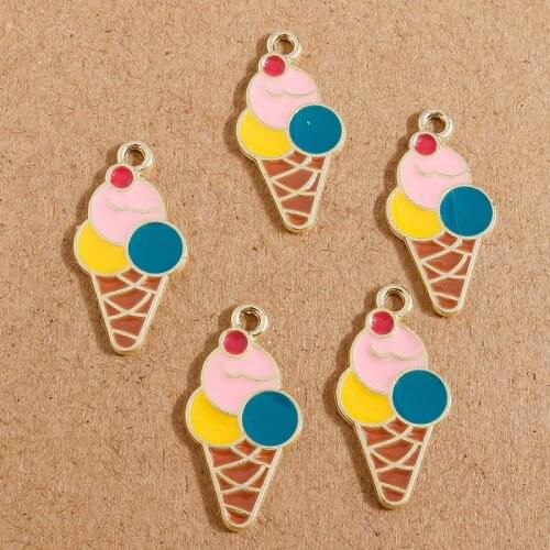 10pcs 13*25mm Alloy Enamel Summer Ice Cream Charms Pendants for DIY Jewelry Making Necklaces Earrings Bracelets Handmade Crafts