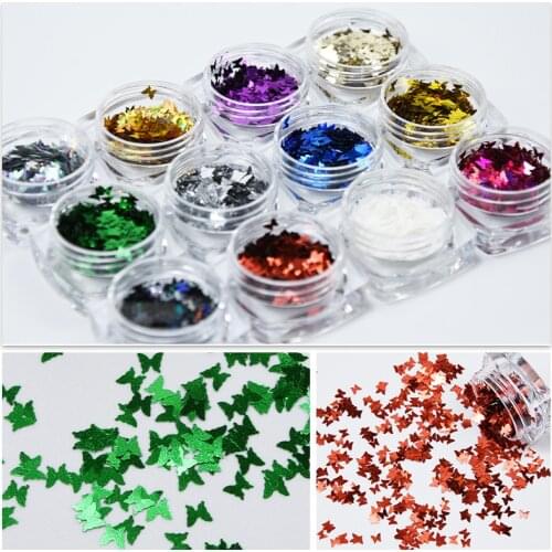 12 Colors 3mm Butterfly Shaped nail Laser Powder Spangle Nail Glitter Sequins Nails Stickers EyE make up Nail Sparkle