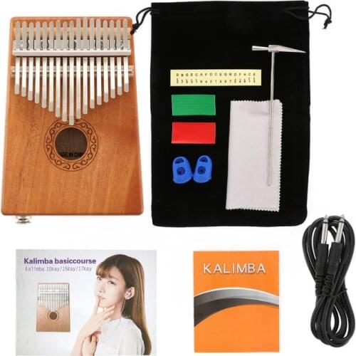 17 Key Kalimba Acacia Wood Thumb Finger Piano Link Speaker Electric Pickup with Bag Cable Calimba Play Wooden Musical Instrument