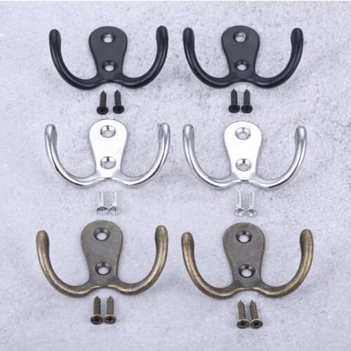 2Pcs Antique Wall Hooks Pot Hanger Hooks Handbag Bag Hanger Hooks Wall Door Bath Double Prong Coat Hook Hanger 55*41mm