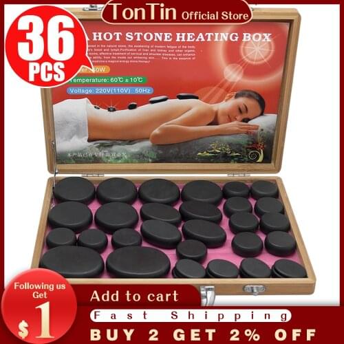 Tontin 38pcs/set body massage stone hot stone with 220V/110V Bamboo heating box Relieve Stress Back Pain Health Care