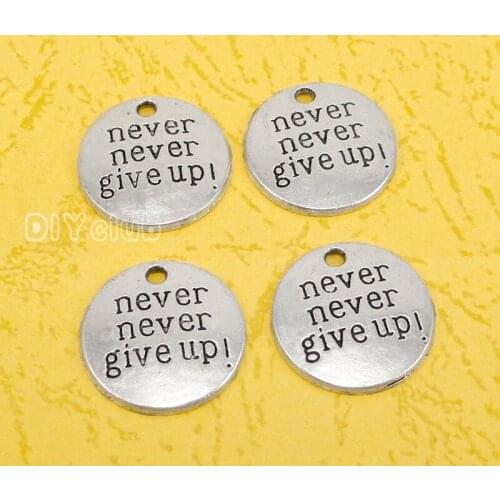 40pcs-Antique Tibetan Silver Never Never Give Up Charms Pendant, DIY Supplies 20mm