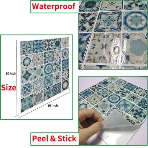 5-Pack Arabic Retro Tile Stickers For Kitchen Bathroom PVC Self Adhesive Wall Stickers Living Room DIY Decor Wallpaper 10*10inch