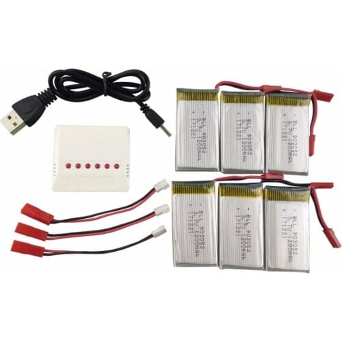 6PCS 3.7V 1200mah lithium battery with 6-in-1 charger for huanqi 898B H11D H11C MJX T04 T05 T25 M03 remote drone parts
