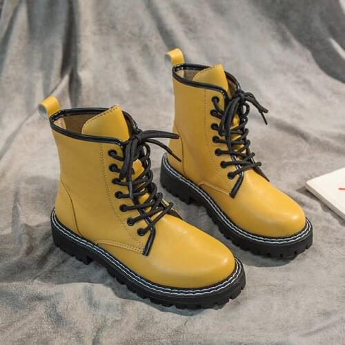 Yellow Black Combat Boots For Women Glitter Leather Boots Nice Pop White Ankle Boots Women Shoes Platform Lace Up Punk Boots