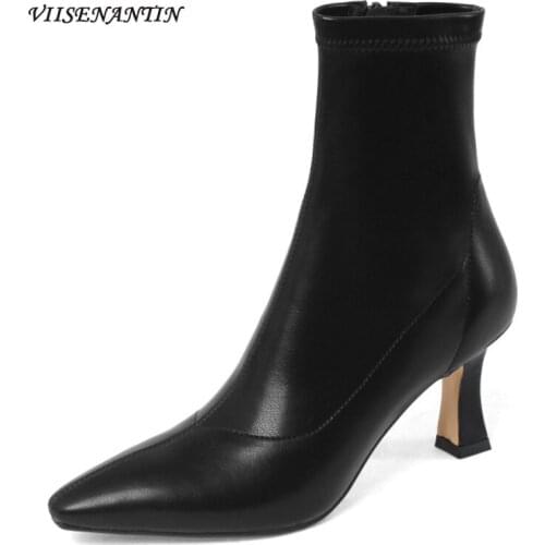 Pointed Toe Fashion Boots Autumn and Winter New Stiletto High-heel Side Zipper Single Boots Retro Brown Stretch Thin Boots Women