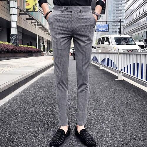 Business Trousers Mens New British Striped Casual Trousers Men Dress Pants Pantalon De Travail Pour Homme Stripe Men Pant Casual
