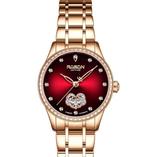 New ROSDN Womens Watches Luxury Brand Japan Import Automatic Mechanical Diamond Skeleton Sapphire Waterproof Ladies Clock R2646
