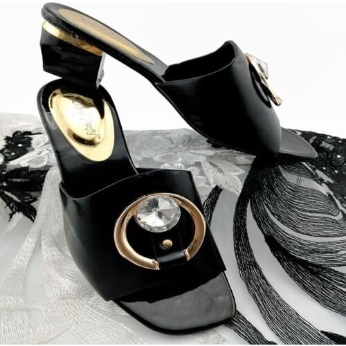 Black Color Elegant Crystal Open Toe Wedding Shoes Womens Pumps Fashion Buckle Strap Sandals for Party Women