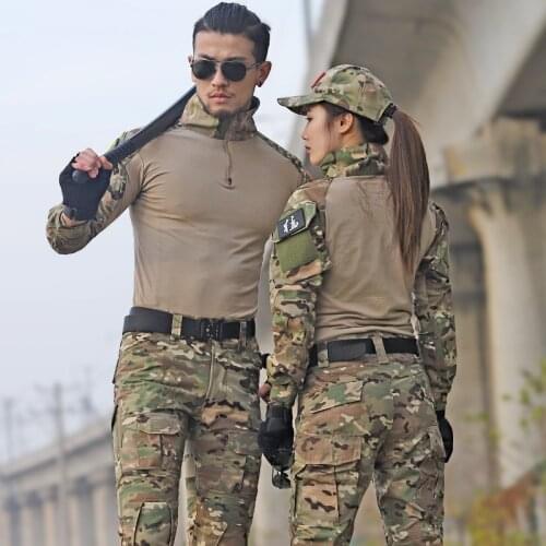 US Army Clothing Training Camouflage Long Sleeve Military Uniform Tactical Clothes Suit Men Combat Shirt Overalls 12 Colors