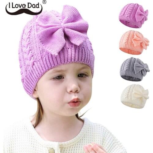 Big Bows Baby Hat Autumn Winter Kids Girl Beanie Cap Crochet Twist Solid Color Infant Toddler Bonnet Hat Baby Accessories