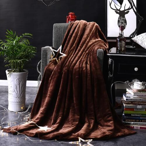 Home Textile Flannel Blanket Winter Super Warm Soft Blankets Throw on Sofa/Bed/Plane Travel Patchwork Solid Bedspread Brown