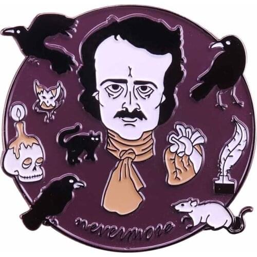 Nevermore Raven Enamel Pin Edgar Allan Poe button Brooch A novel jewelry of Love&Loss