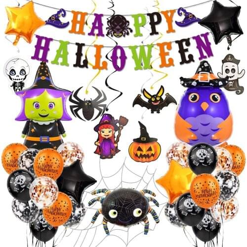 Halloween decorations banner Spider pumpkin Skeleton witch hangs paper colored flags scary bat Halloween party decoration