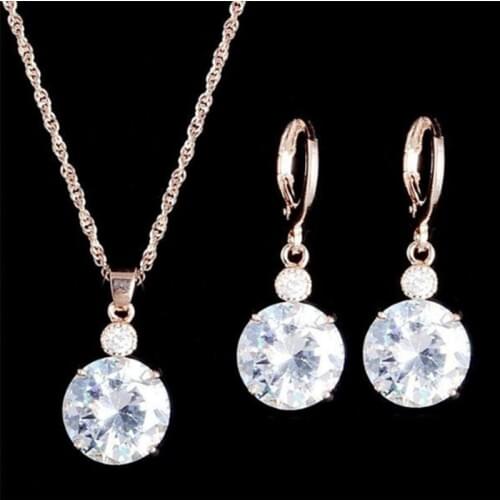 2019 Fashion Bridal Jewelry Sets Silver/Gold Jewelry Sets for Women Round Cubic Zircon Pendant Necklace Earrings Jewelry Sets
